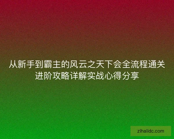 从新手到霸主的风云之天下会全流程通关进阶攻略详解实战心得分享 从新手到霸主的风云之天下会全流程通关进阶攻略详解实战心得分享